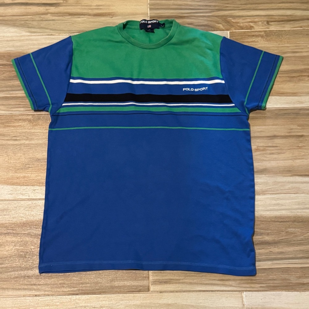 Vintage Polo Sport Ralph Lauren Shirt Mens Large Blue Green Colorblock 90s Tee